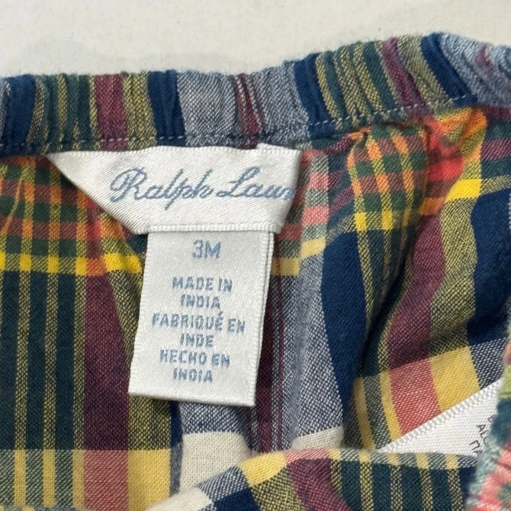 Ralph Lauren Plaid Preppy Shirtdress Baby 3M Multicolor Tiered Ruffle Cotton